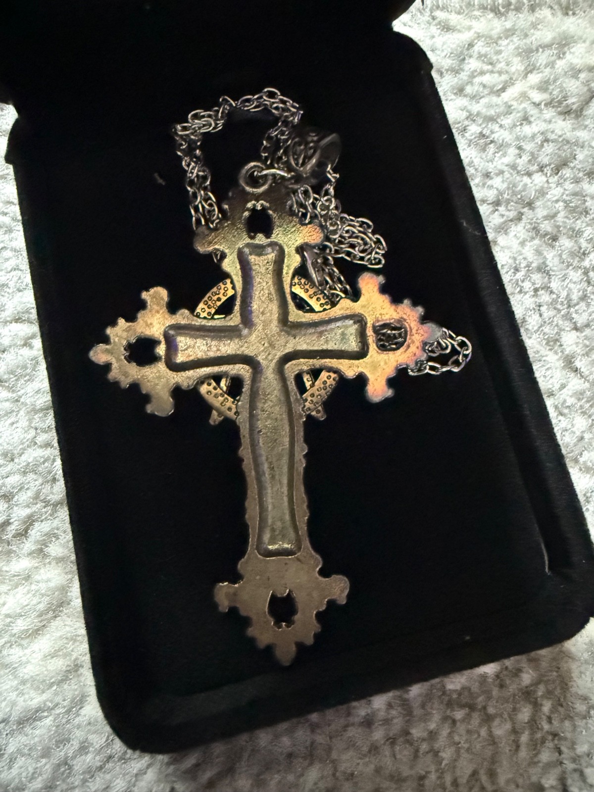 Large Cross Pentacle Pentagram Necklace Pendant Floral Filigree Victorian Vintag
