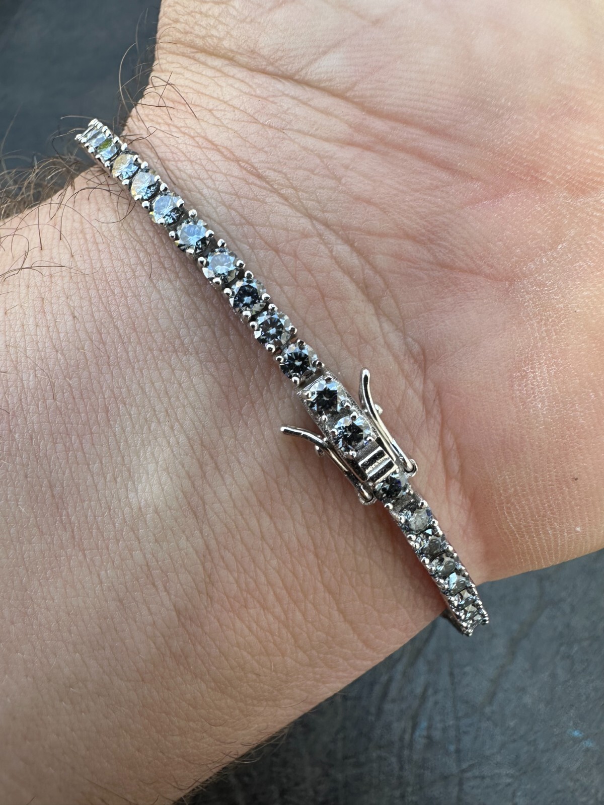 Real Iced Blue Gray MOISSANITE 3mm Tennis Bracelet 925 Silver Passes Tester