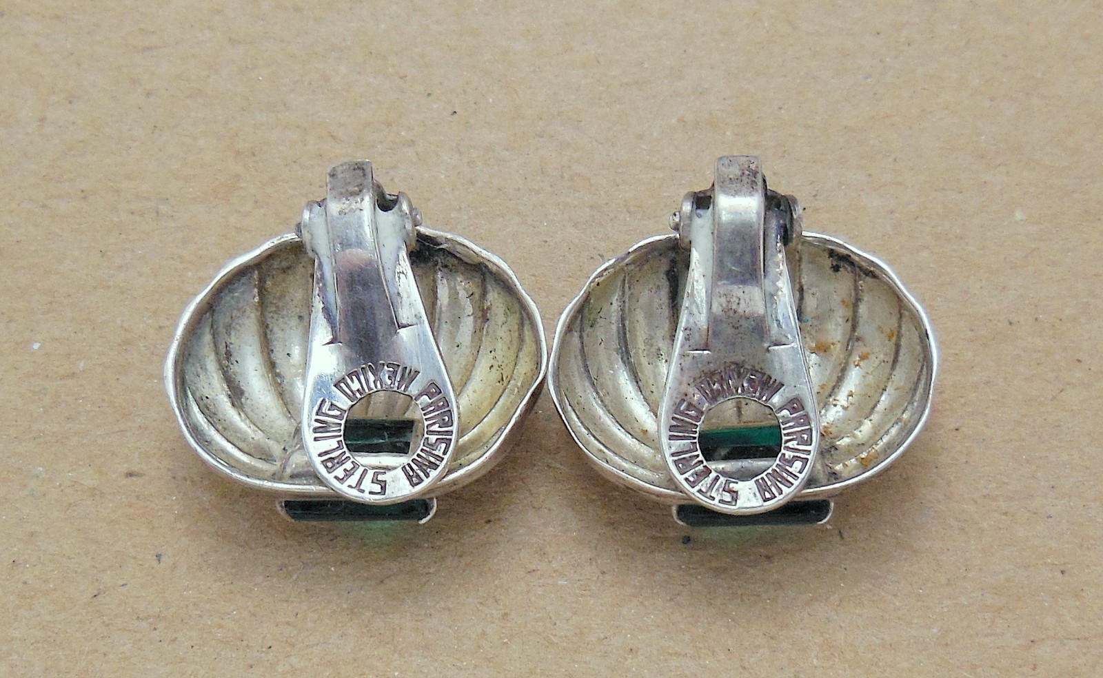 Vintage 40’s BOUCHER PARISINA Mexico Sterling Green Glass Bracelet & Earring SET