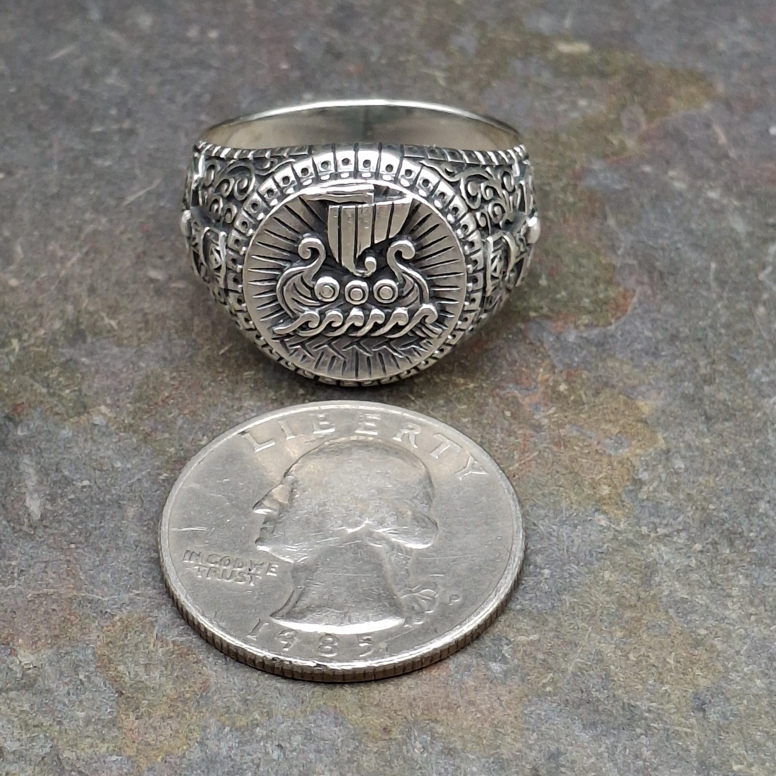Men’s 925 Sterling Silver Viking Ship Ring Norse Longship Oxidized Sz 12.5