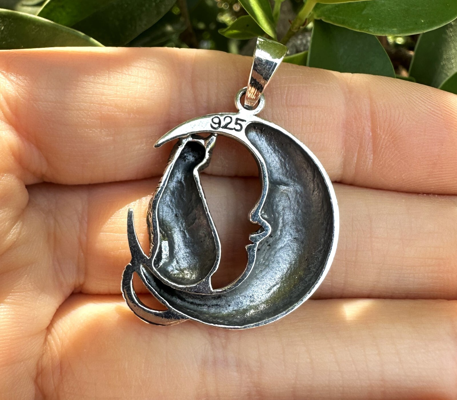 Cat & Crescent Moon Pendant STERLING SILVER 925 Magic Cat Magical Creature Witch