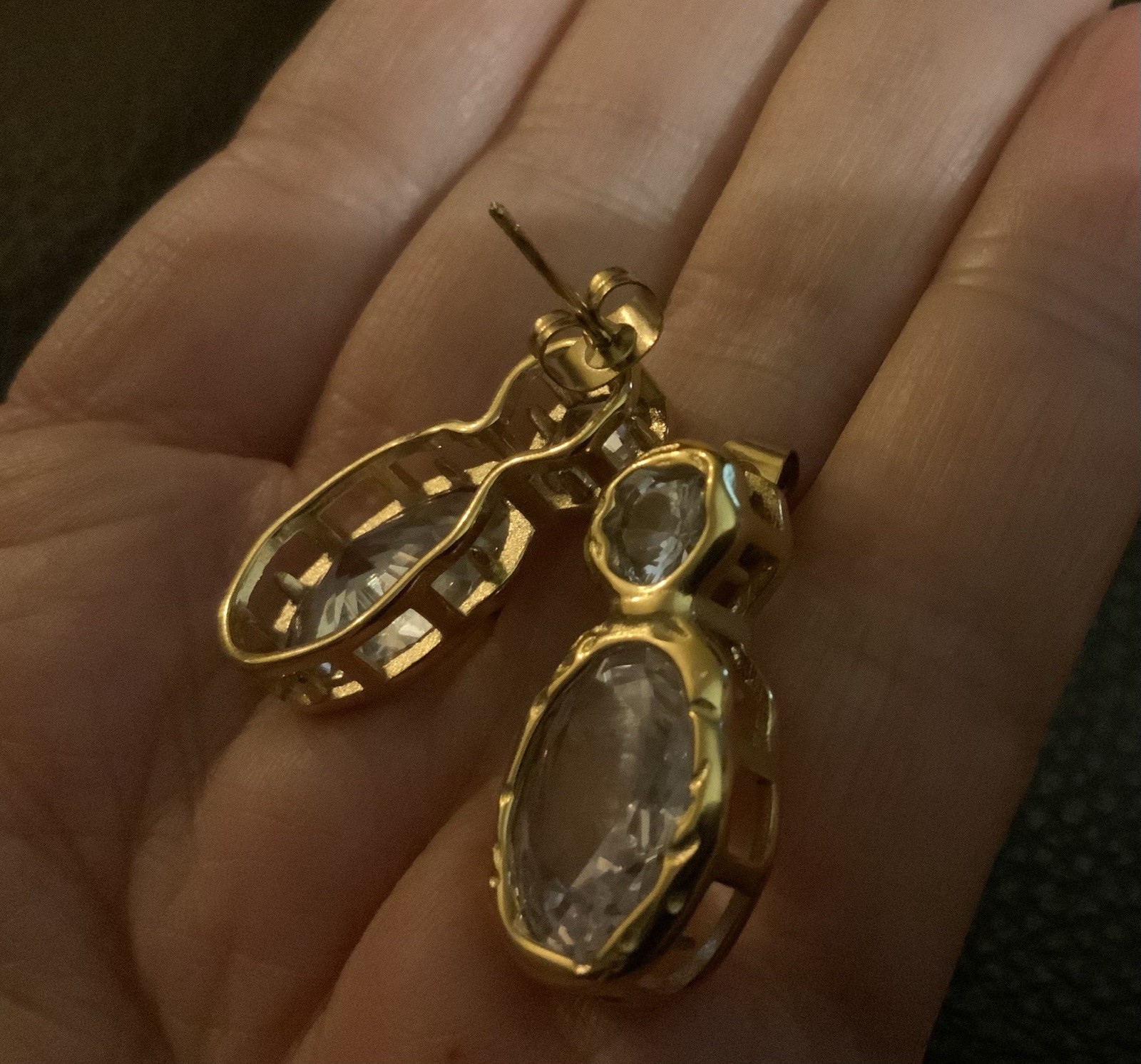 Molten Crystal Gold Earrings Hammered Boho Statement Clear Stud Julie Vos VTG CZ