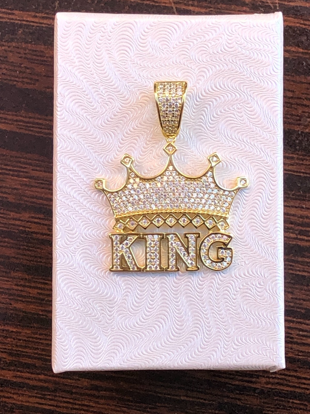 925 Sterling Silver CZ Gold Crown King Pendant Men 23.5mm(0.93″)/35mm(1.38″)