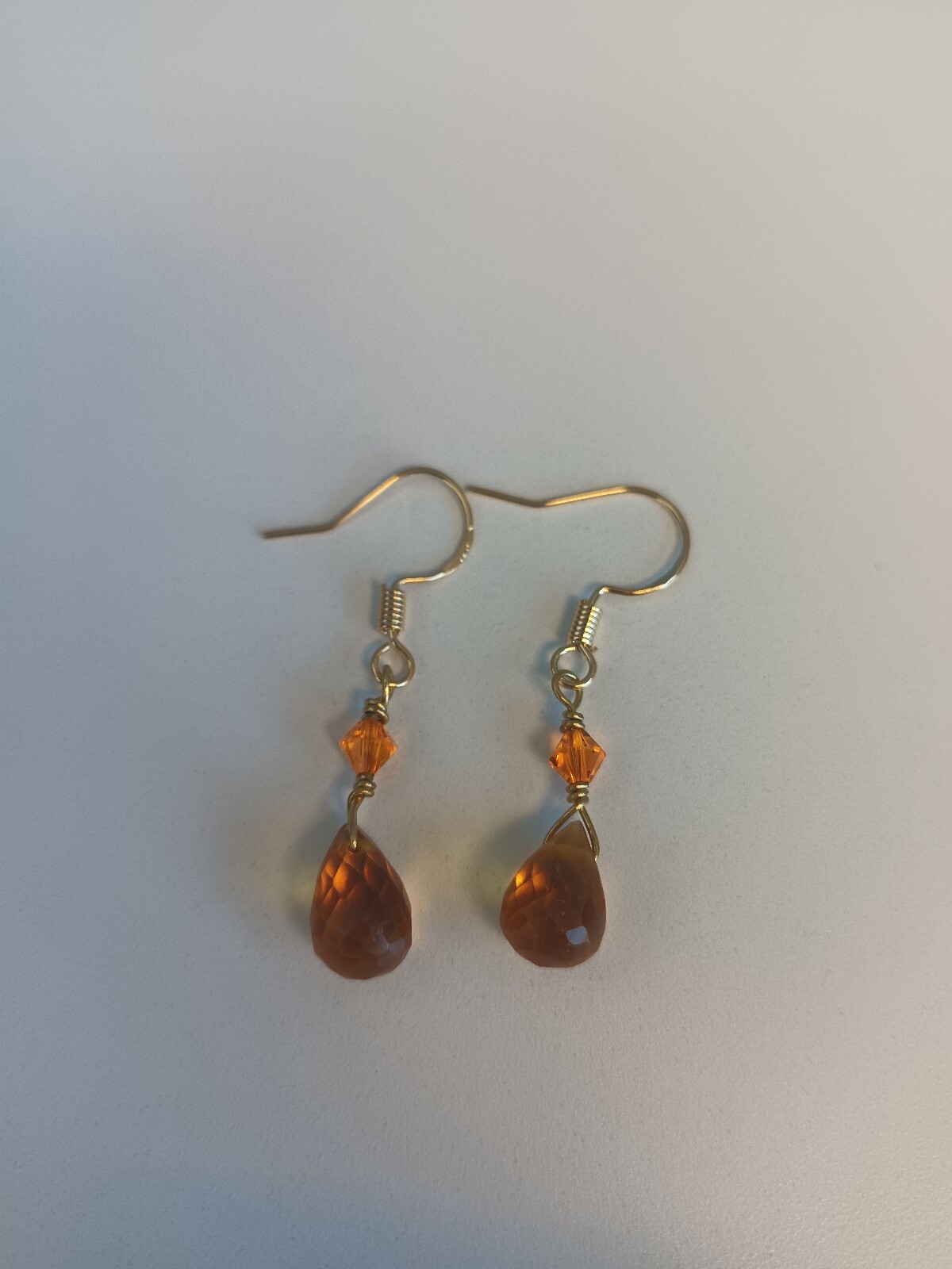 Citrine Dangle Earrings Gold Plated Sterling Silver Orange Swarovski Crystal