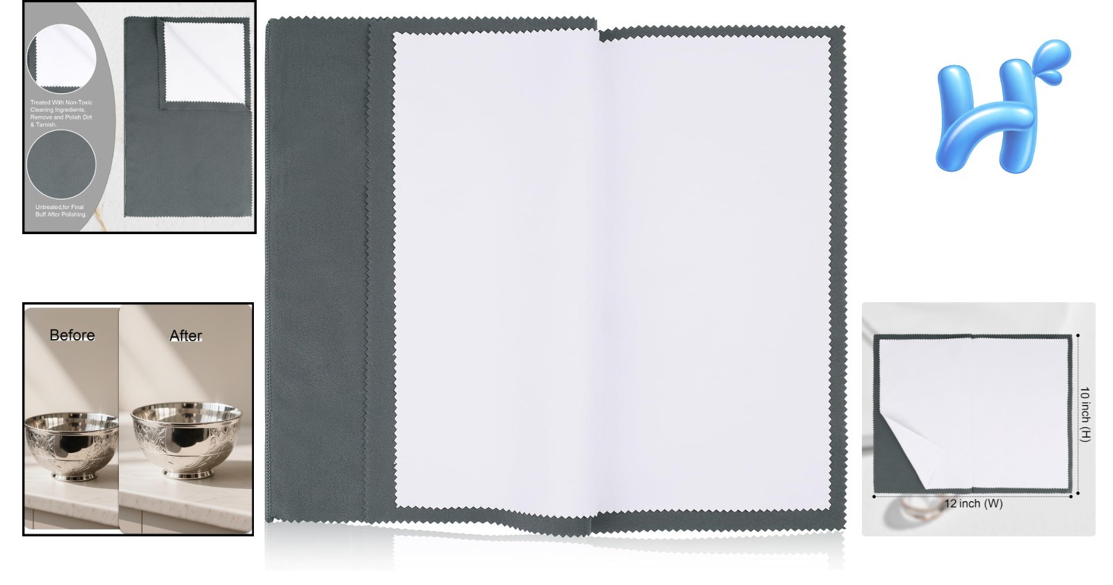 Classic Grey 2PC Polishing Cloth Set – Reusable and Gentle Care for Jewelry