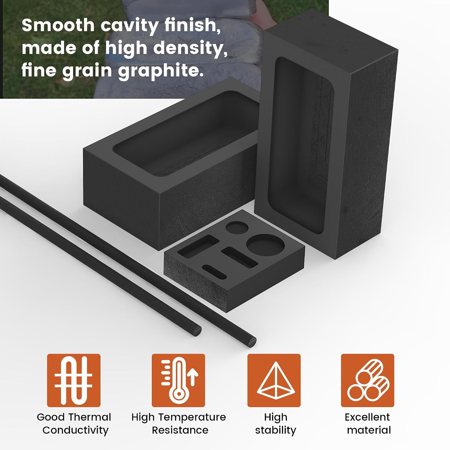 5 Pieces Graphite Ingot Mold Kit – 2 1kg Ingot Mold, 2 Stir Rods, 5-in-1 Ingot M