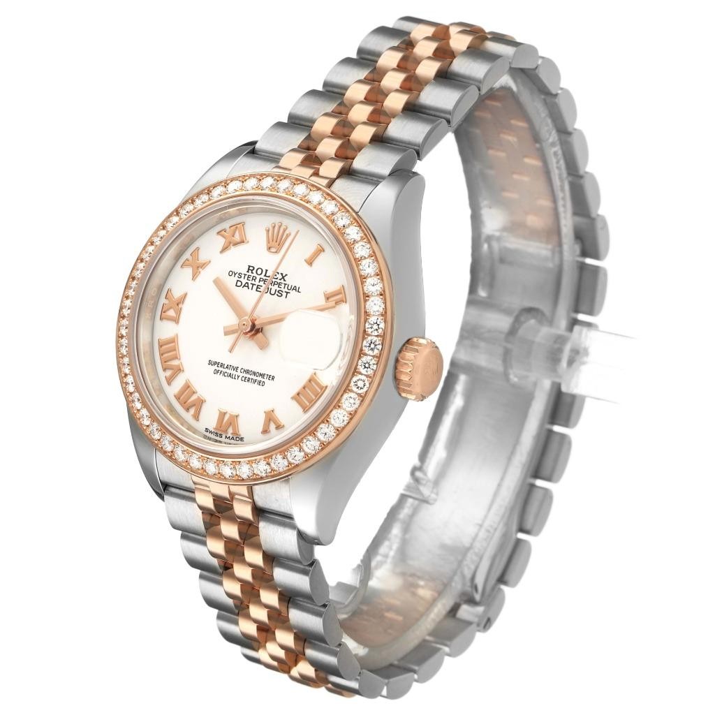 Rolex Datejust 28 White Roman Dial Steel Rose Gold Diamond Ladies Watch 279381