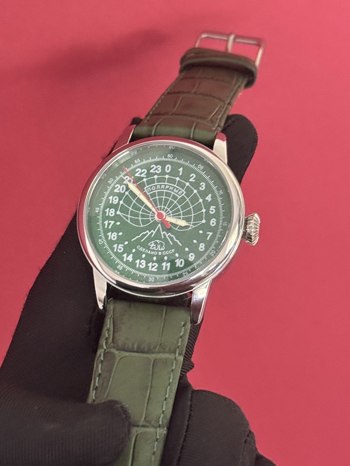 Watch 24h Mechanical Raketa Wrist Men Soviet USSR Polar Day Russian Rare Green
