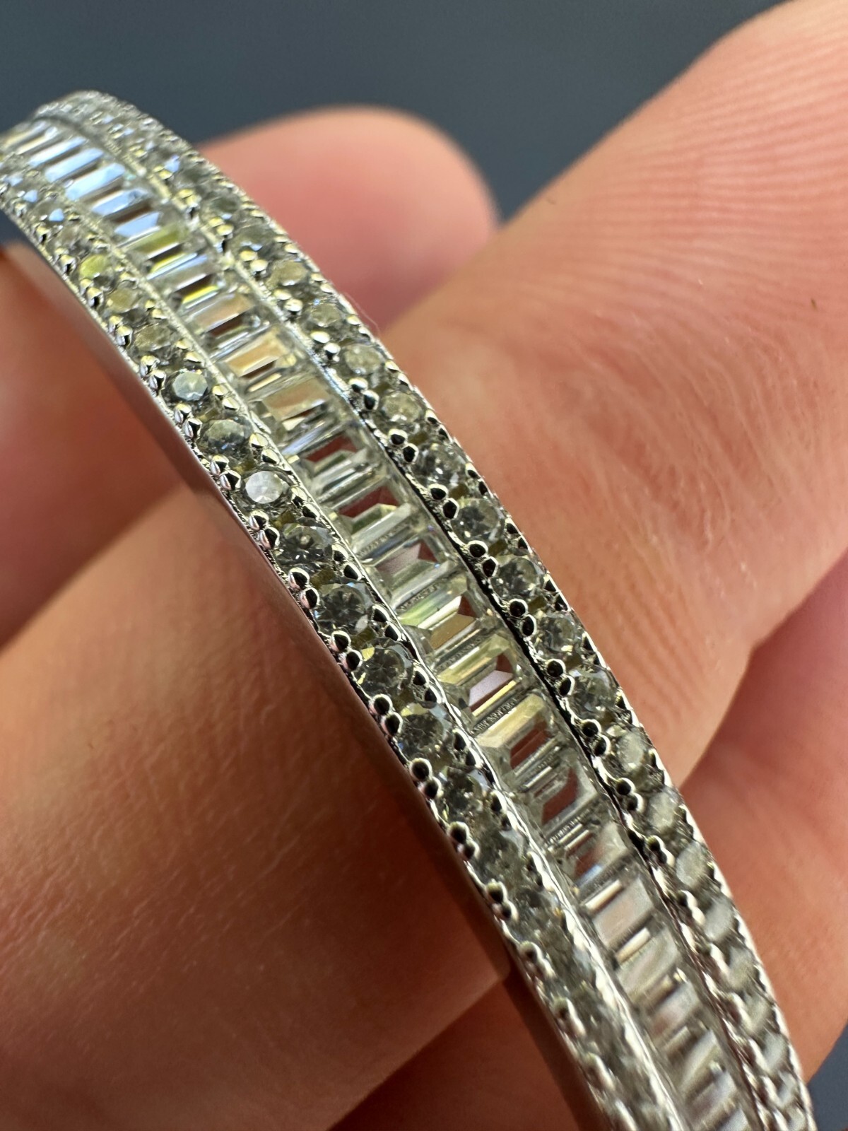 Gorgeous Solid 925 Sterling Silver Bangle Bracelet Iced Simulated Diamonds