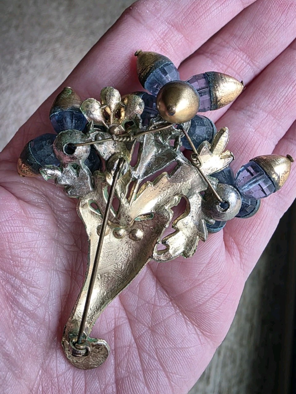 Vintage Metal And Glass Dangly Cornucopia Brooch