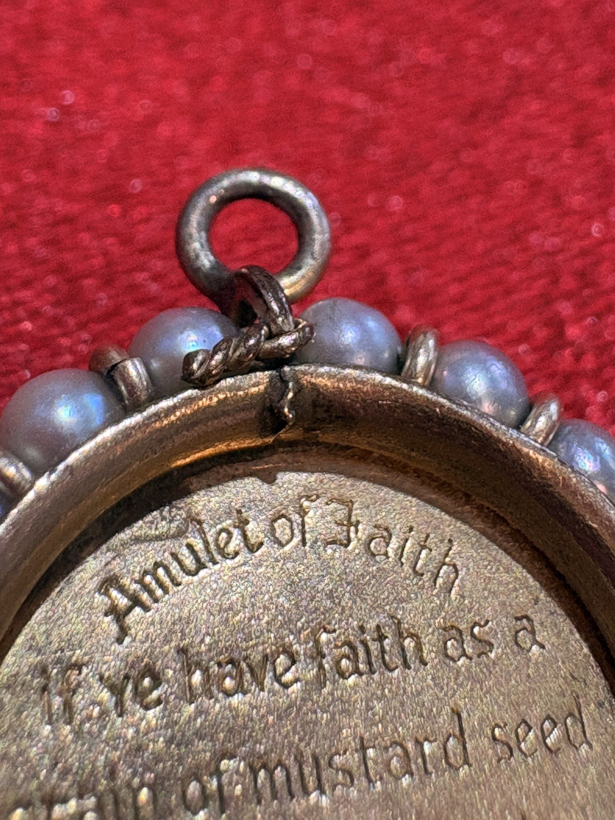 Vintage 12k yellow gold and pearl Mustard Seed Amulet of Faith Matthew 17:20