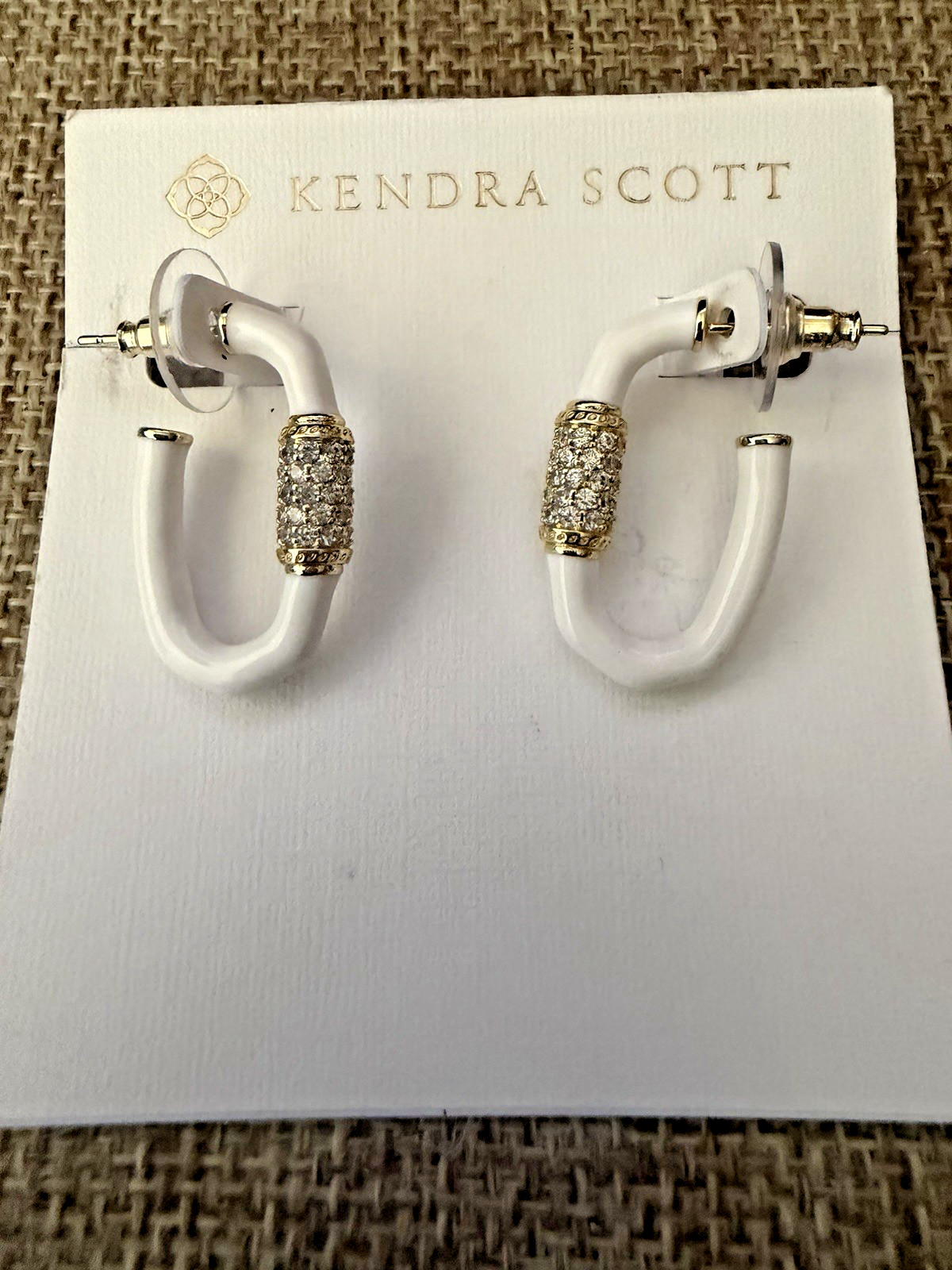 Kendra Scott Emery Enamel Hoop Earrings Gold Tone White Mix NEW NWOT