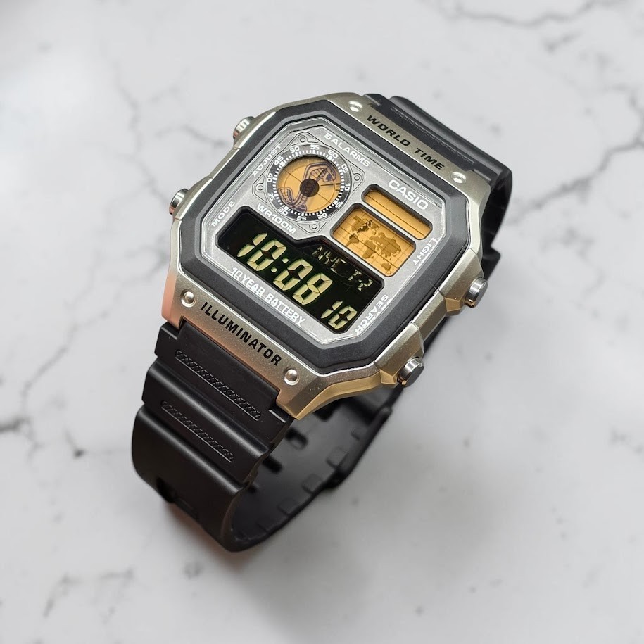 CASIO AE-1200WHD. Royale Watch Mod. Negative Display. Shelby Cobra Gold