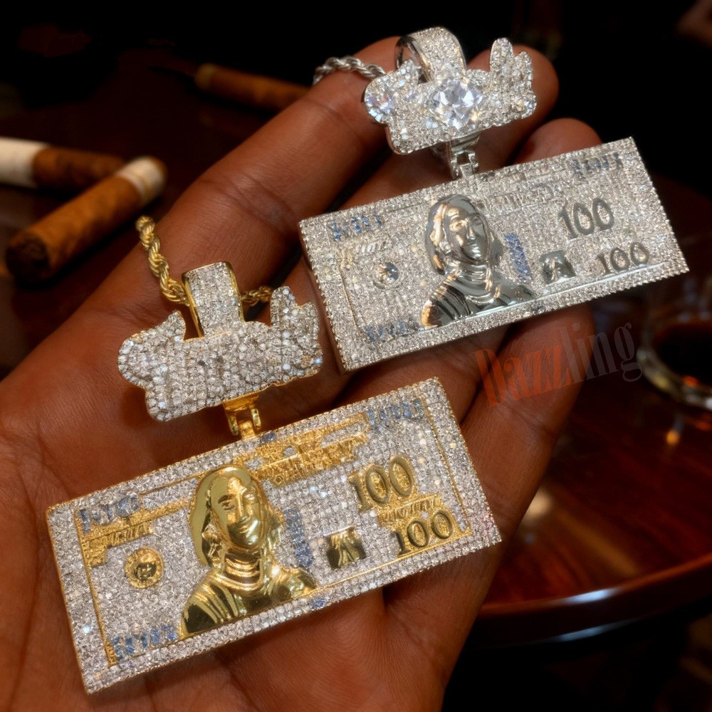 Hip Hop $100 Pendant Necklace Gold Filled Zircon Lucky Necklaces Rap Accessories