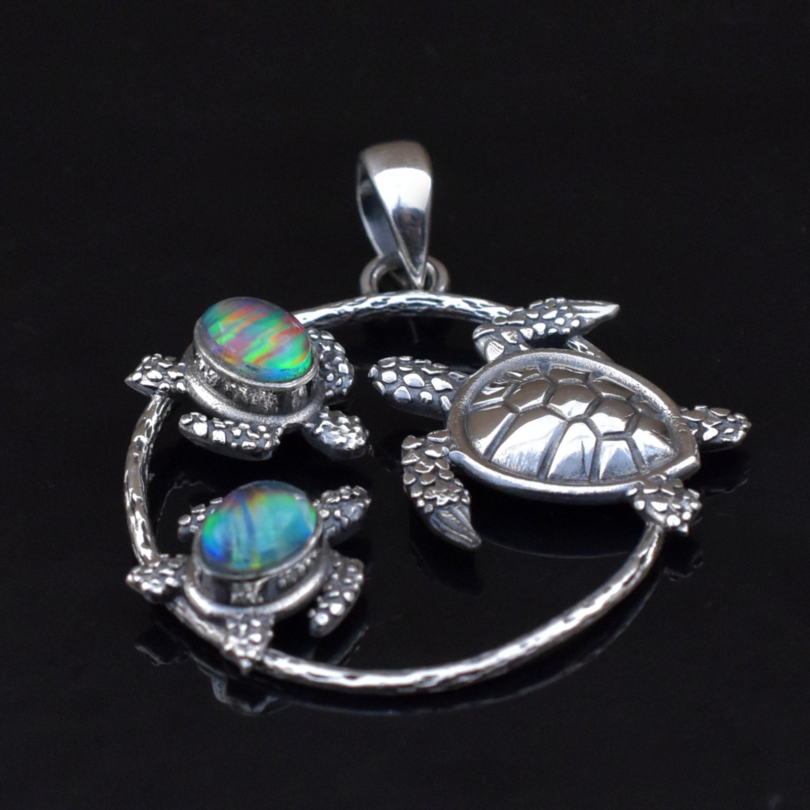 925 Sterling Silver Opal Sea Turtle Pendant, Handmade Jewellery, Gift for Her