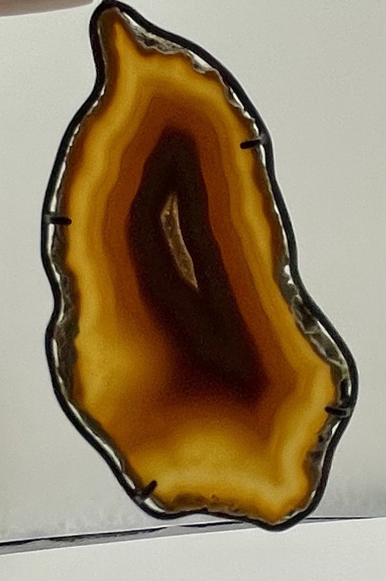 Vtg Agate Geode Slice Pendant Necklace Set In Metal Natural crystlline edge