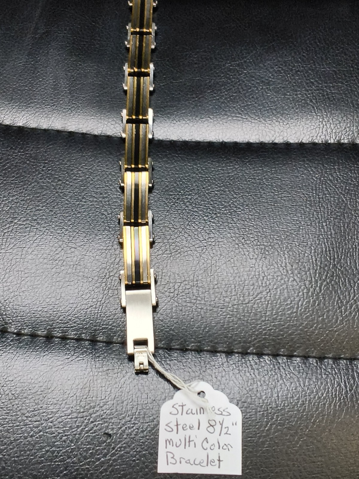 Men’s Stainless Steel Gold Black Silver Link Bracelet 8.5″ Fold Over…