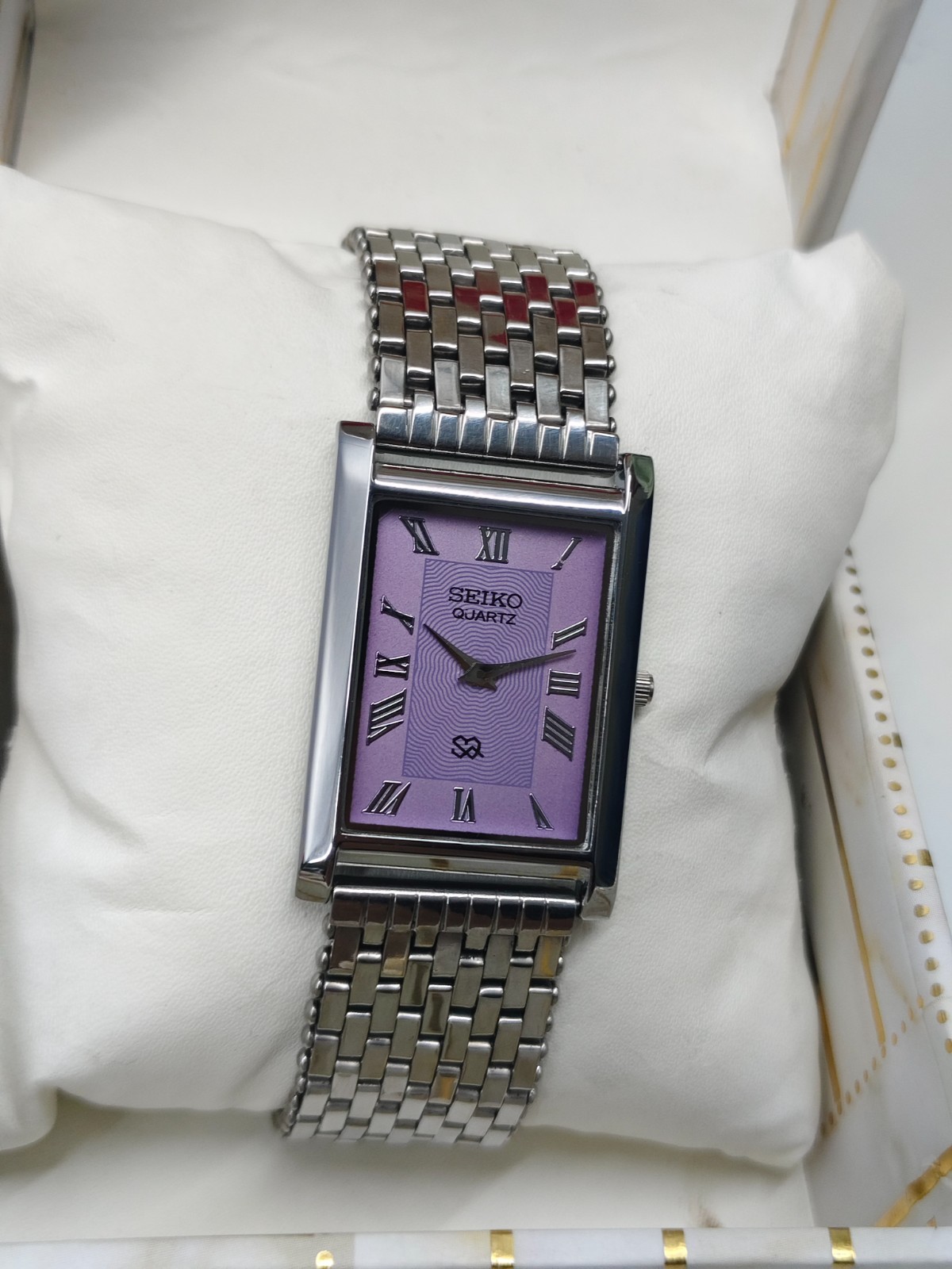 Vintage Refurbished Seiko Slim Tank Purple Quartz Japan Men s Wrist Watch