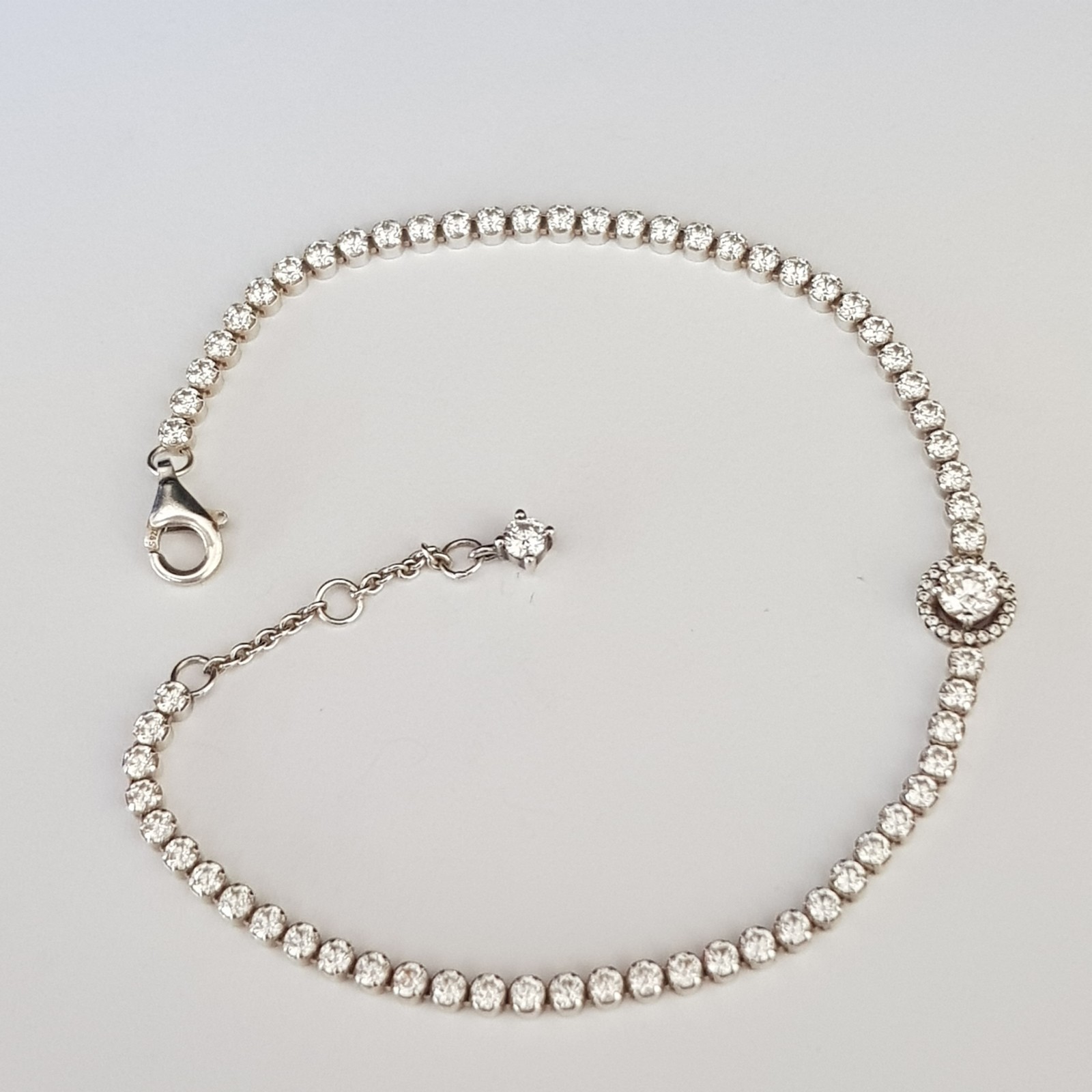 Authentic PANDORA Silver Sparkling CZ Halo Tennis 20cm Bracelet 599416C01 Size 3