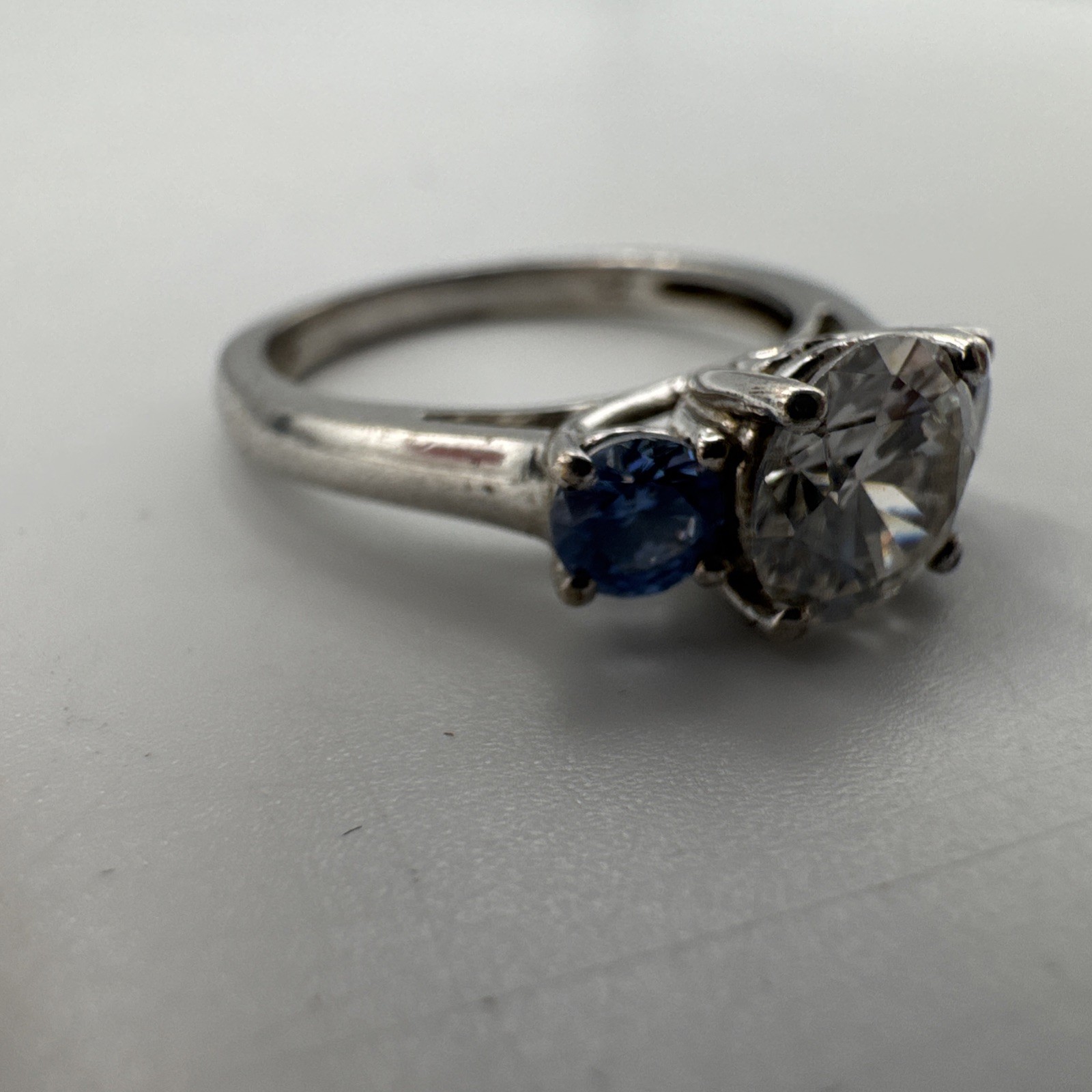 Sterling Silver 925 Blue & Clear CZ Stones 6.40mm Sz 7 Ring 3.3g