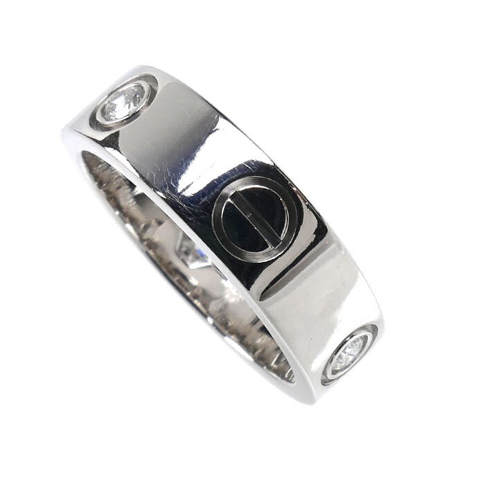 Cartier K18WG White Gold Love Ring Half Diamond US 6-6.25 #53 8.7g 801057