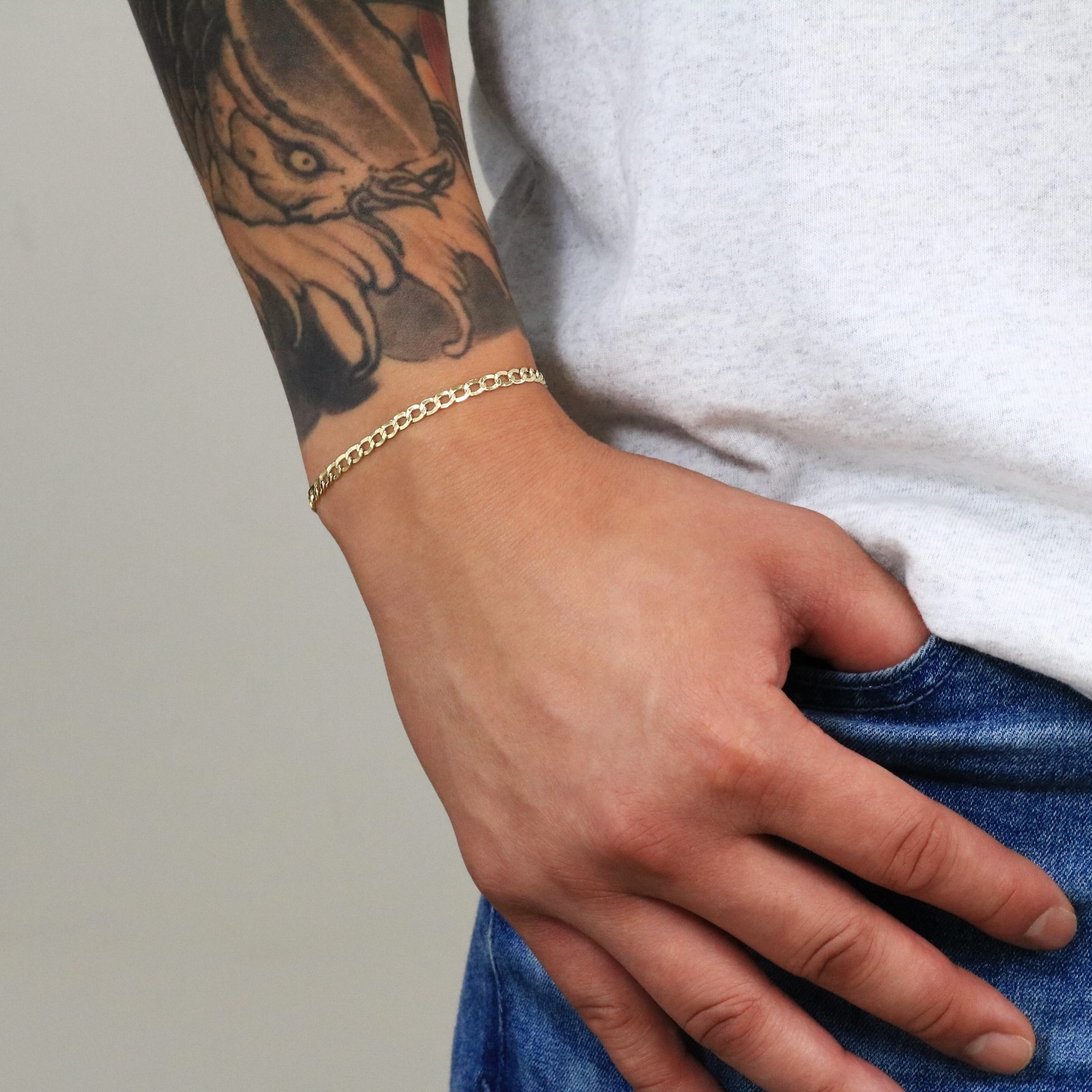 10K Yellow Gold 3.5mm Italian Curb Cuban Chain Link Bracelet or Anklet 7″ 8″ 9″