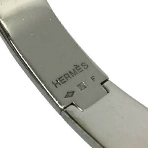 Hermes Clic Clac H Bracelet Silver Enamel Light Pink Wide Size 6.50 Inches