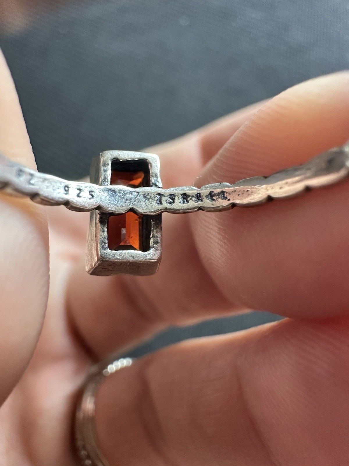 PZ Signed Or Paz Sterling Silver 925 Israel Red Garnet Ring, Size 7.5