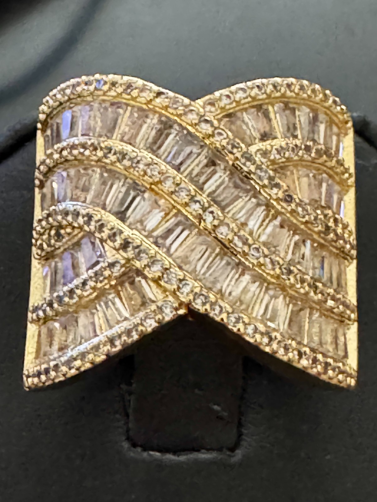 Stunning Wave Style Baguette Statement Cocktail Ring Size 7 Free Shipping