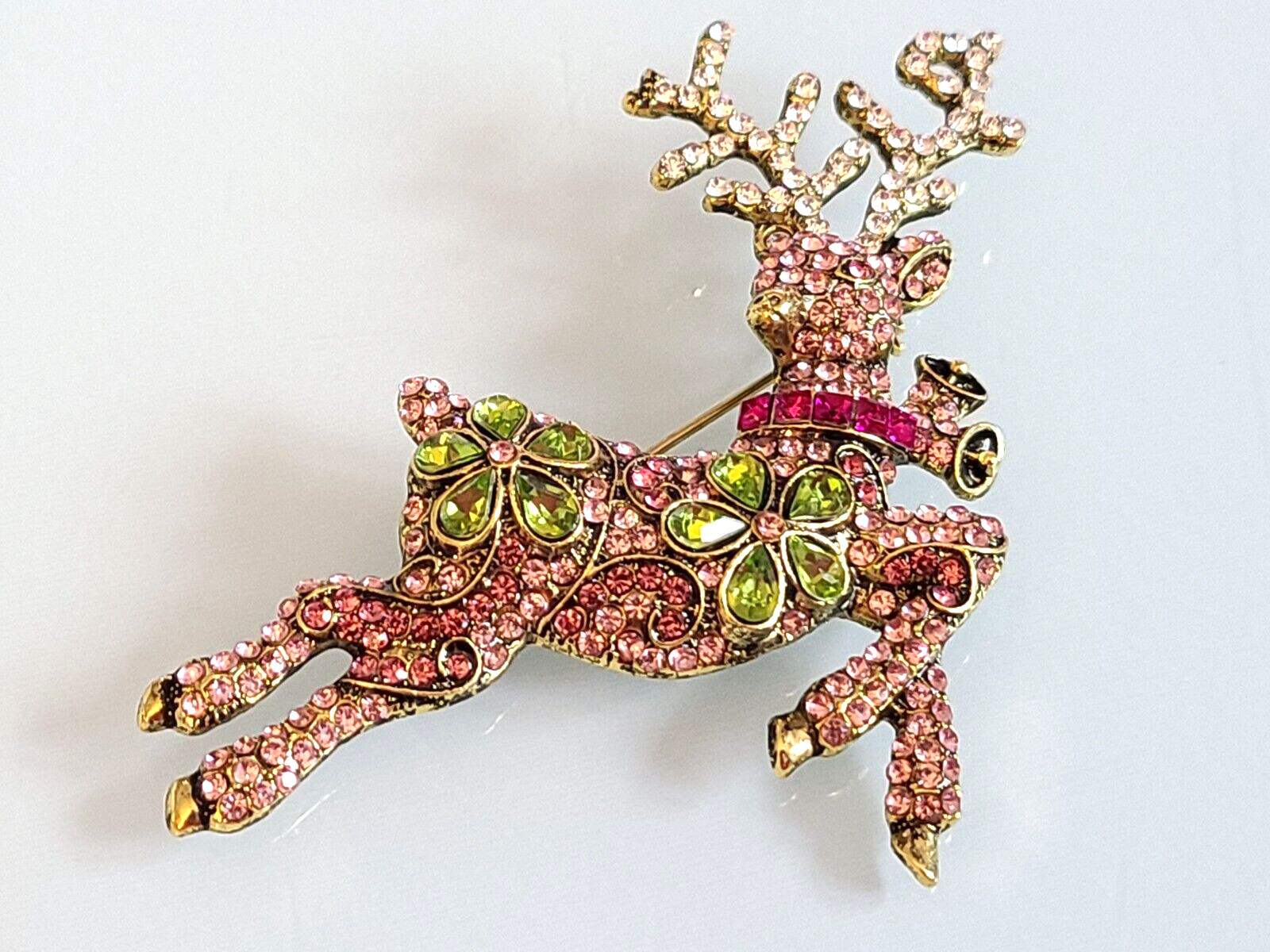 SALE UNBRANDED RARE PINK GREEN HEIDI DAUS “Pretty Prancer” Reindeer Brooch