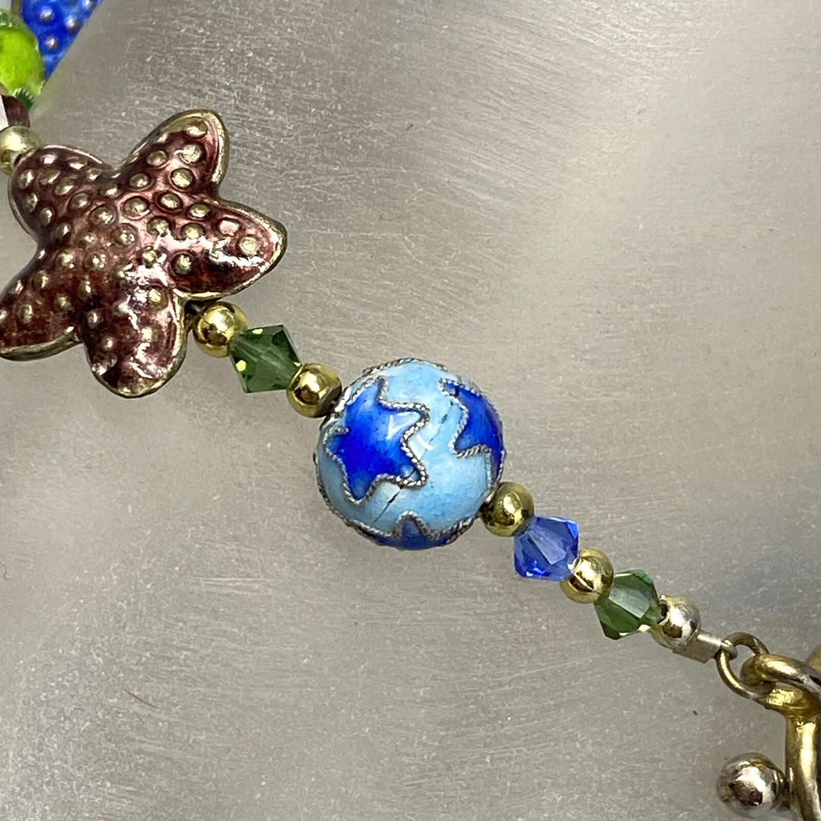 Cloisonne Enamel Bracelet Multicolor Star Shape Pattern Bead Station Crystal 6.7