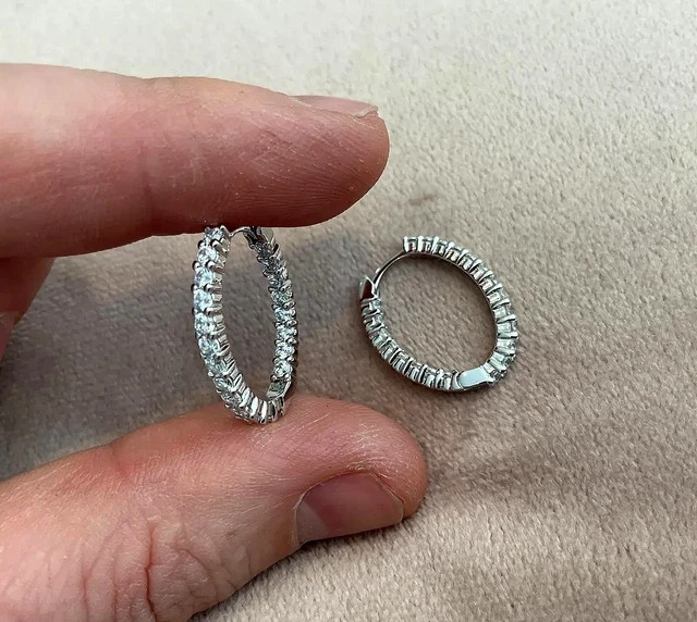 Cluster 2.00Ct Lab Grown Diamond Hugie Hoop Earrings 14K White Gold Plated