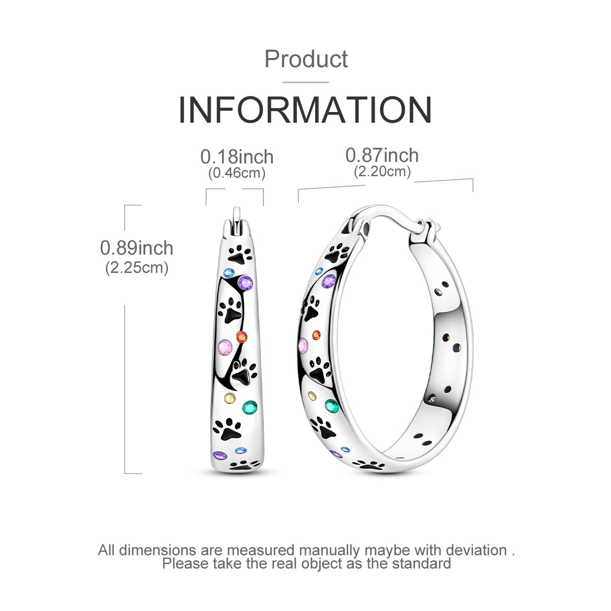 LAZA Women 925 Sterling Silver Hoop Earrings Colorful Zircon Claw Print Jewelry