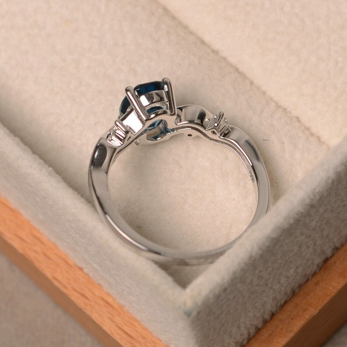 2CT Oval Blue Topaz Dainty 925 Silver Plated Statement Ring Duty Free