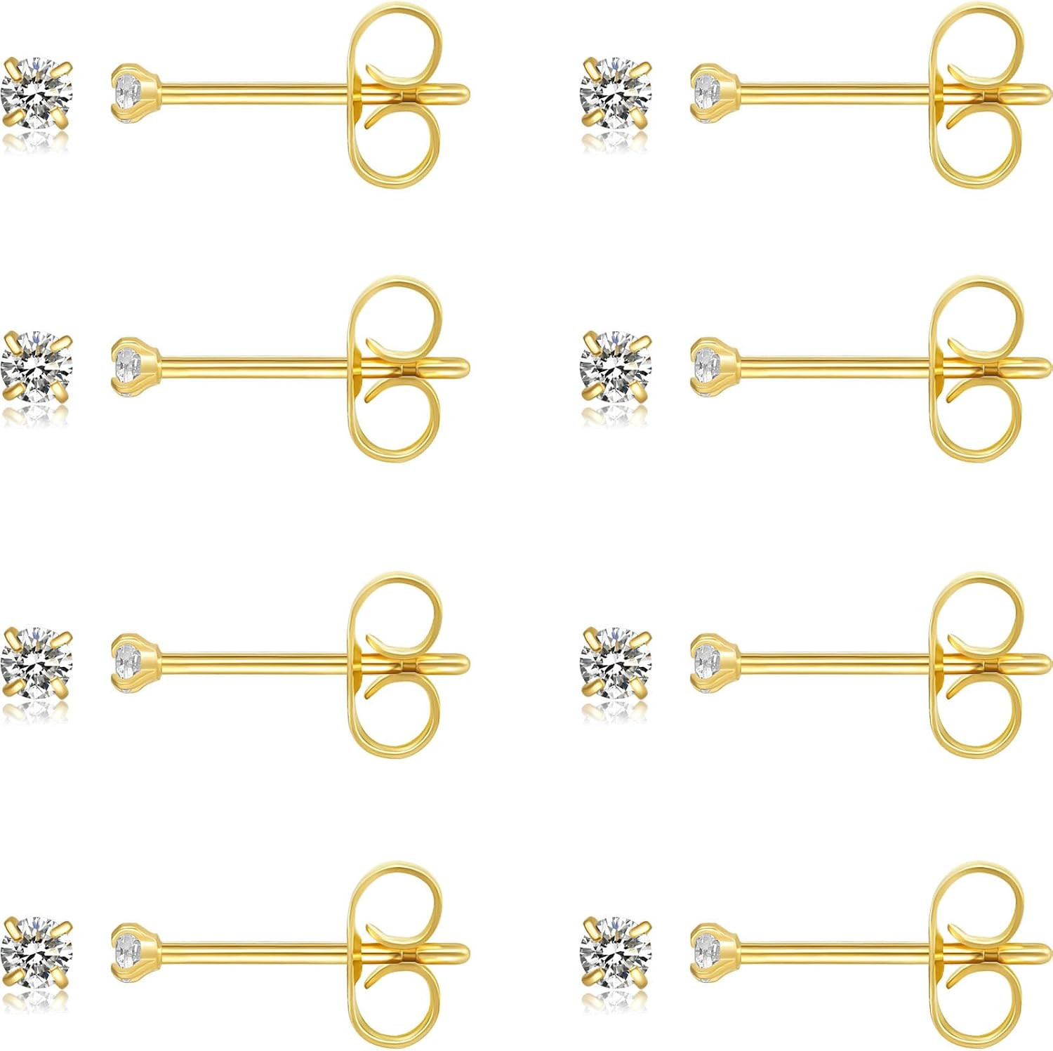 10 Pairs Small Stud Earrings for Women Hypoallergenic Multiple Piercings | Clear