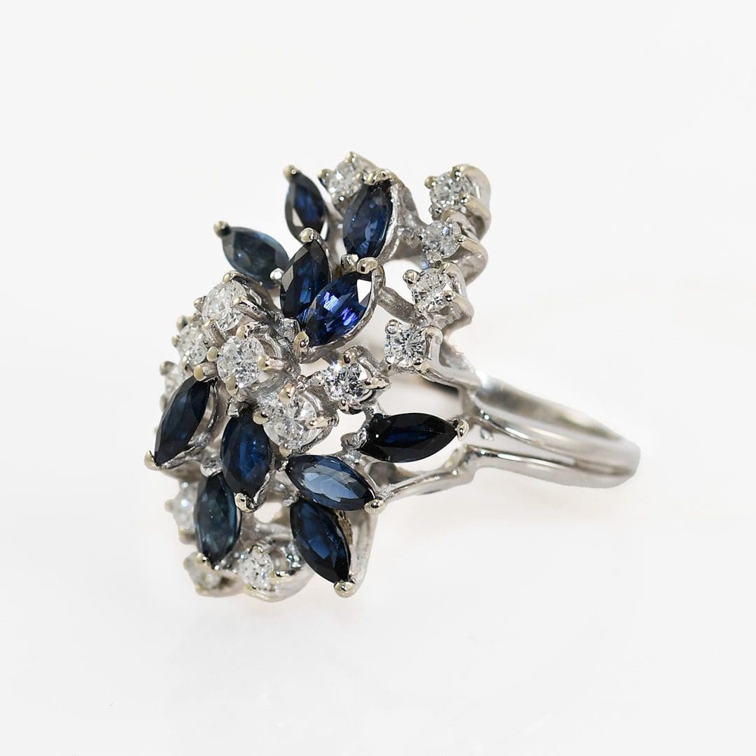 13K-14K White Gold Sapphire & Diamond Cluster Ring, 1.00TCW, 7.8gr