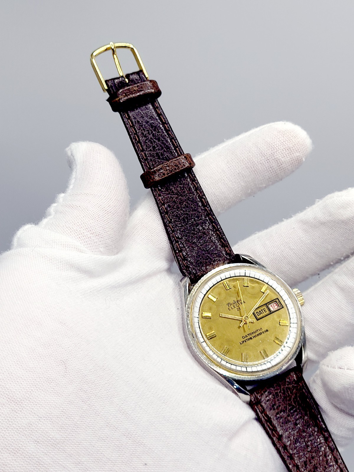 Bolivia Electra 21 Datomatic Men’s Watch 37mm Sunburst Dial Vintage Mechanical