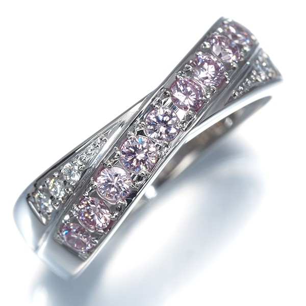 Auth Mikimoto Ring Pink &Clear Diamond 0.52ct CrossLine US6-6.25 950 Platinum