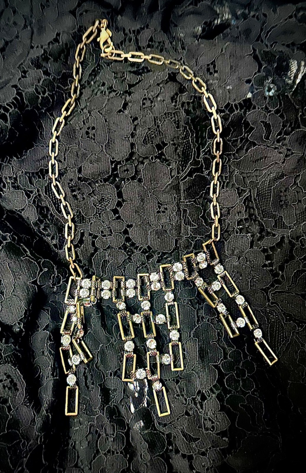 Banana Republic Multi-Tiered Necklace Gothic Gold Dark Tone with Rhinestones