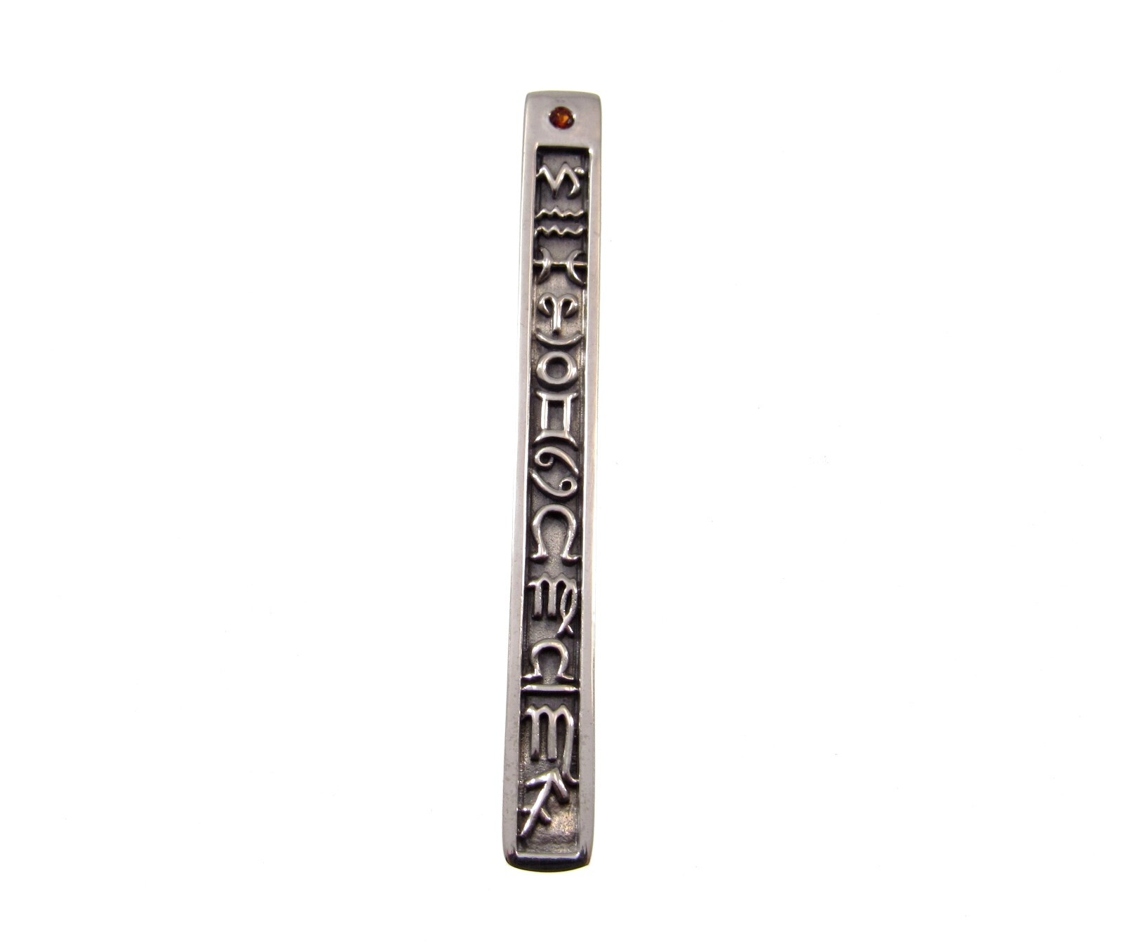 Solid 925 Sterling Silver 12 Symbols of the Zodiac Column Pendant w/ Gemstone