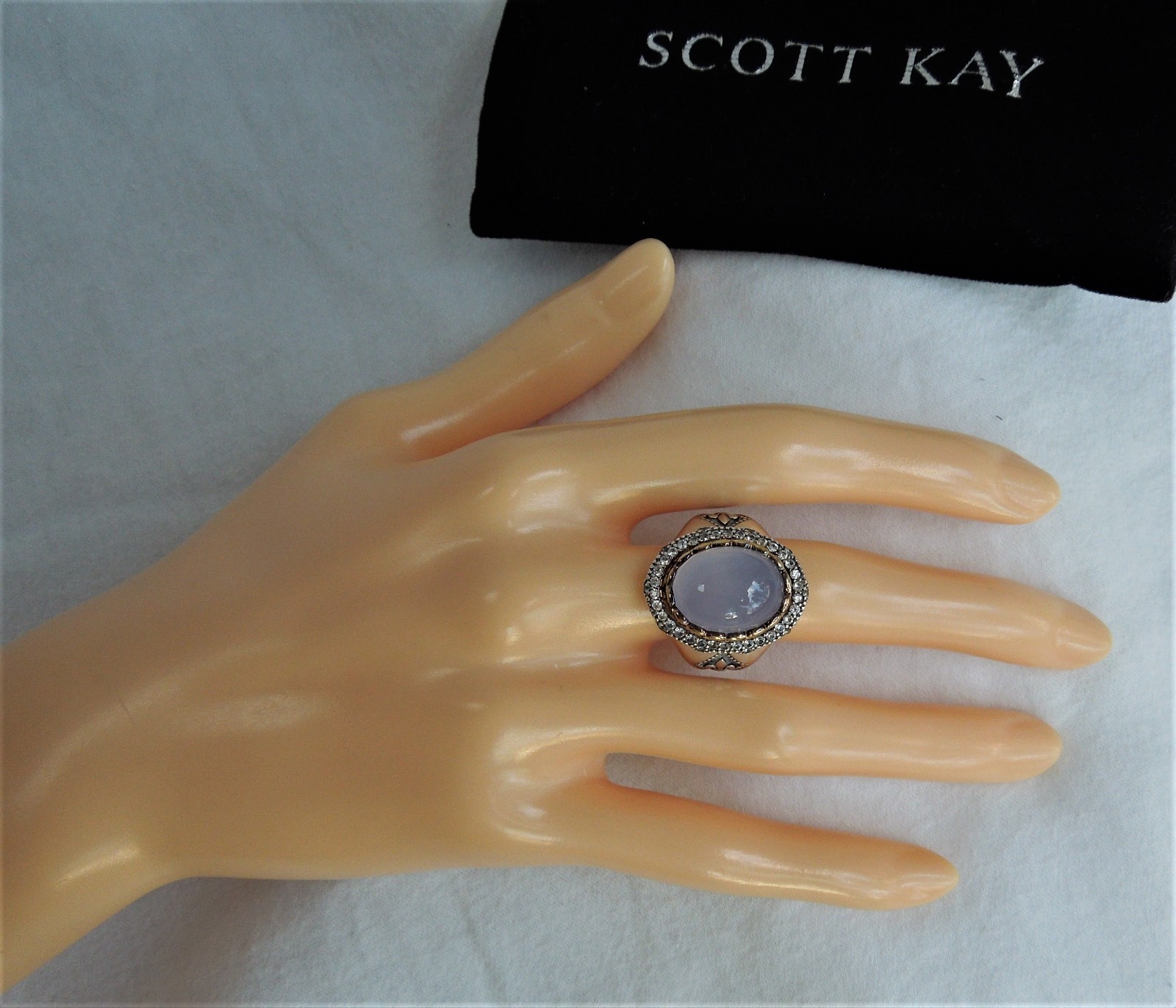 Scott Kay Blue Chalcedony & White Sapphire Gold Vermeil & Silver Ring sz7 $795