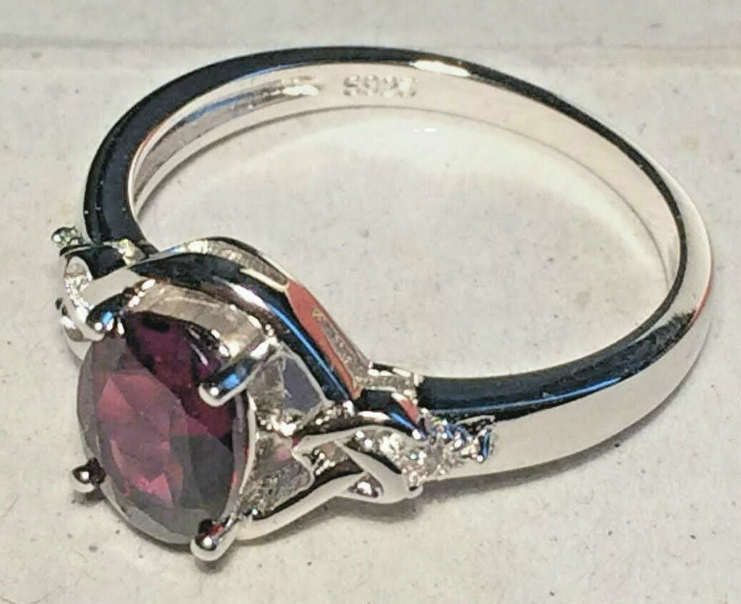 Garnet Ring Natural 8x6mm Stone Solid Sterling Silver Sizes 6.5 to 10 US