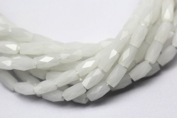 White Opaque Crystal Glass Faceted Rice Tube Beads 4x6mm 15.5″ Strand
