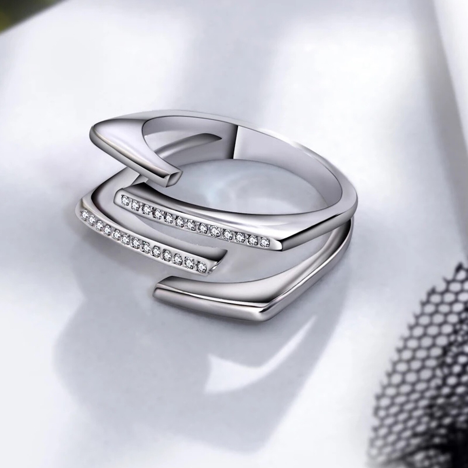 18k White Gold Plated Square Ring made w Swarovski Crystal Stone Designer Style