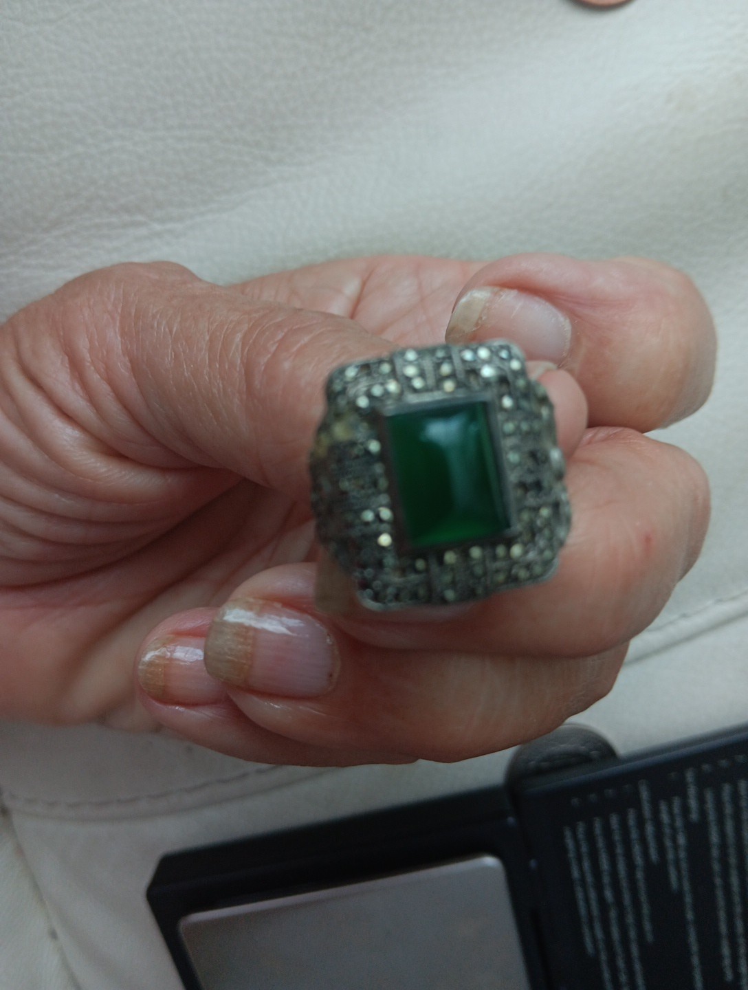 Very Old Asian Starling Silver Ring.starlig Size 5 Green Stone