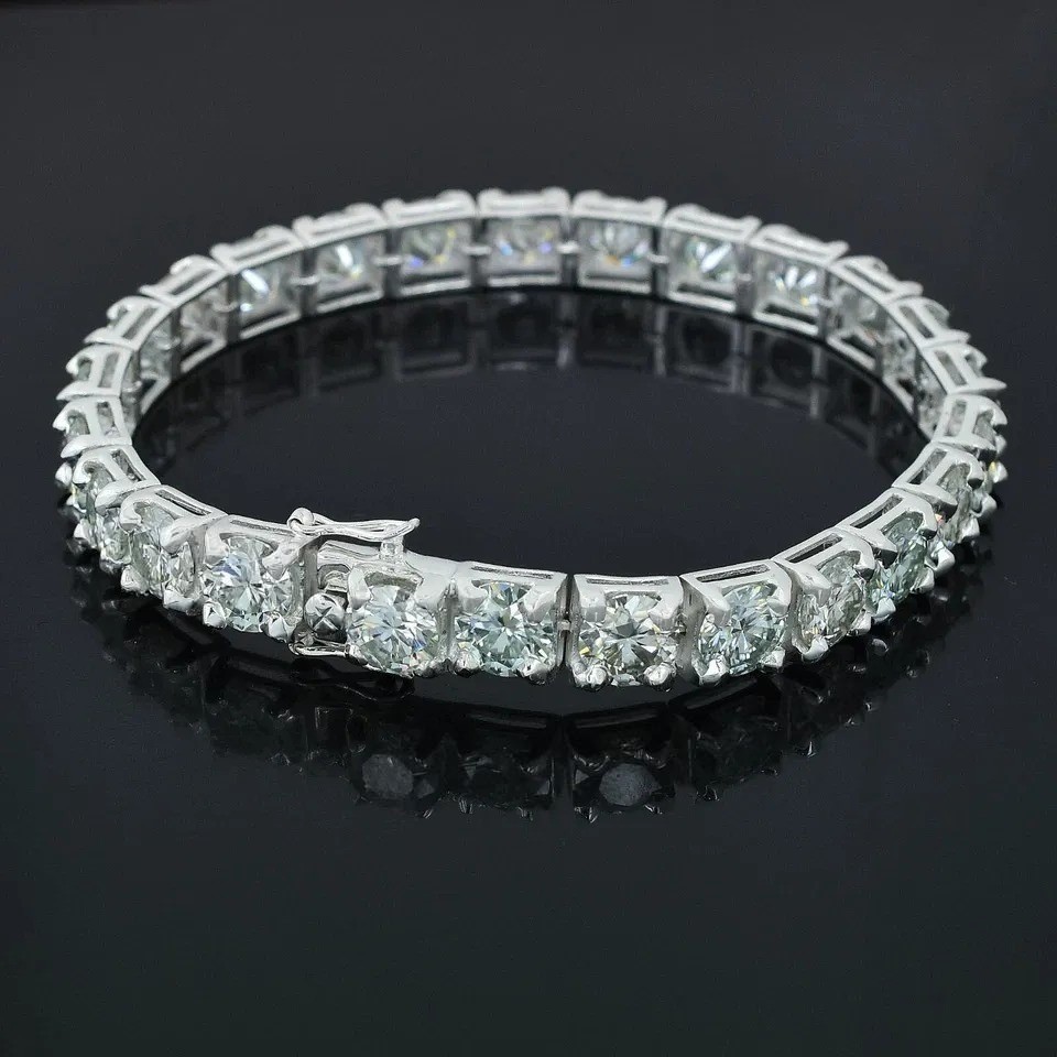 RARE 40 Ct Certified 8mm White Diamond Men Tennis Bracelet, 8 Inches,925 Silver.