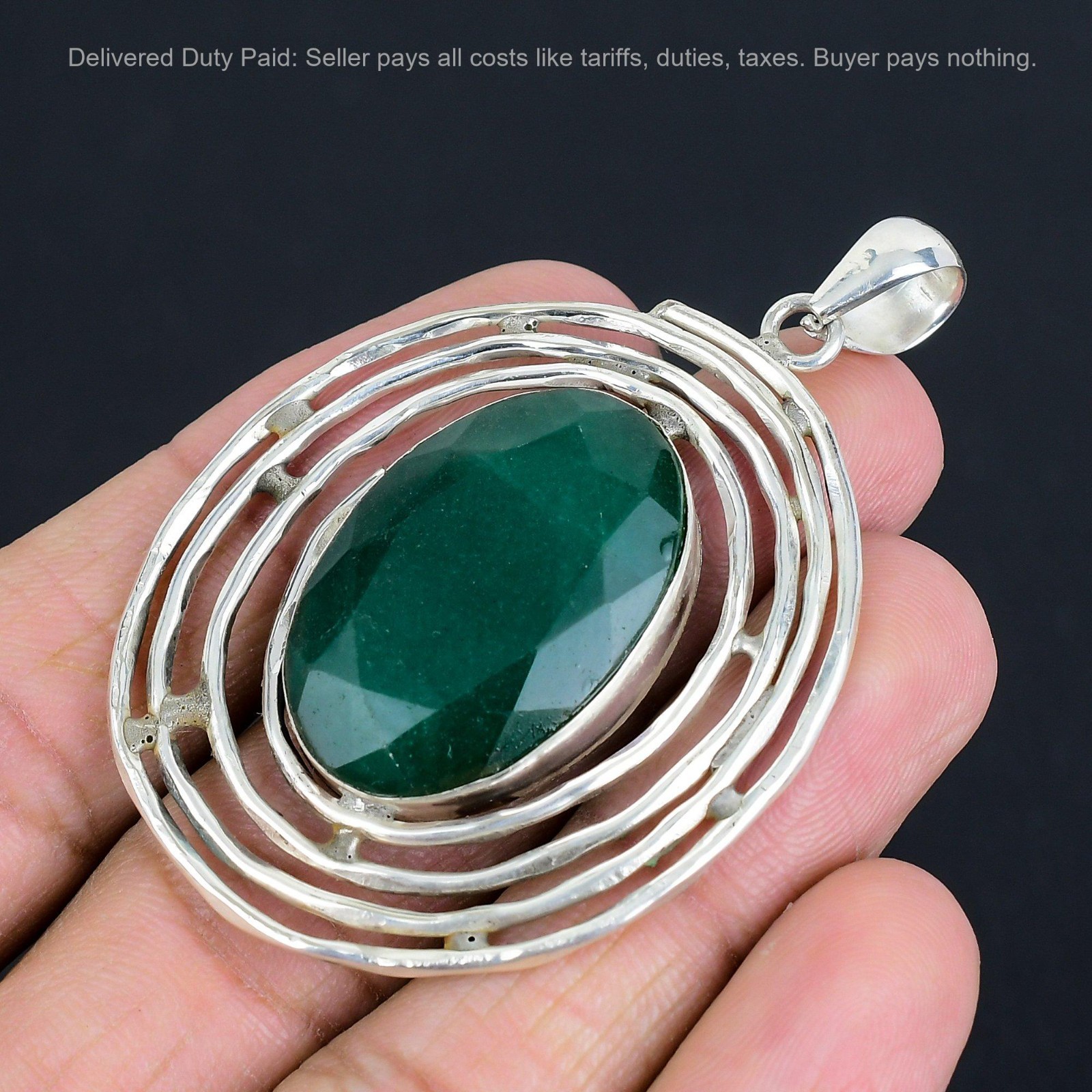 Oval Zambian Emrald Gemstone Sterling Silver Birthday Anniversary Unique Pendant