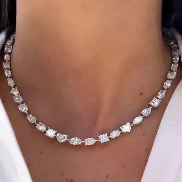 30Ct Lab Created Multi-cut Diamond 14k White Gold Plated Tennis Necklace