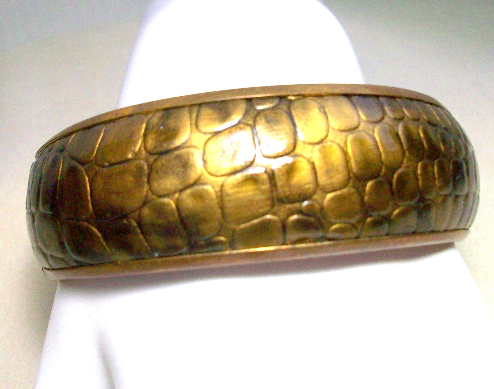 Brown Faux Alligator Leather Bracelet Bangle Animal Textured Boho Safari Chic 8″