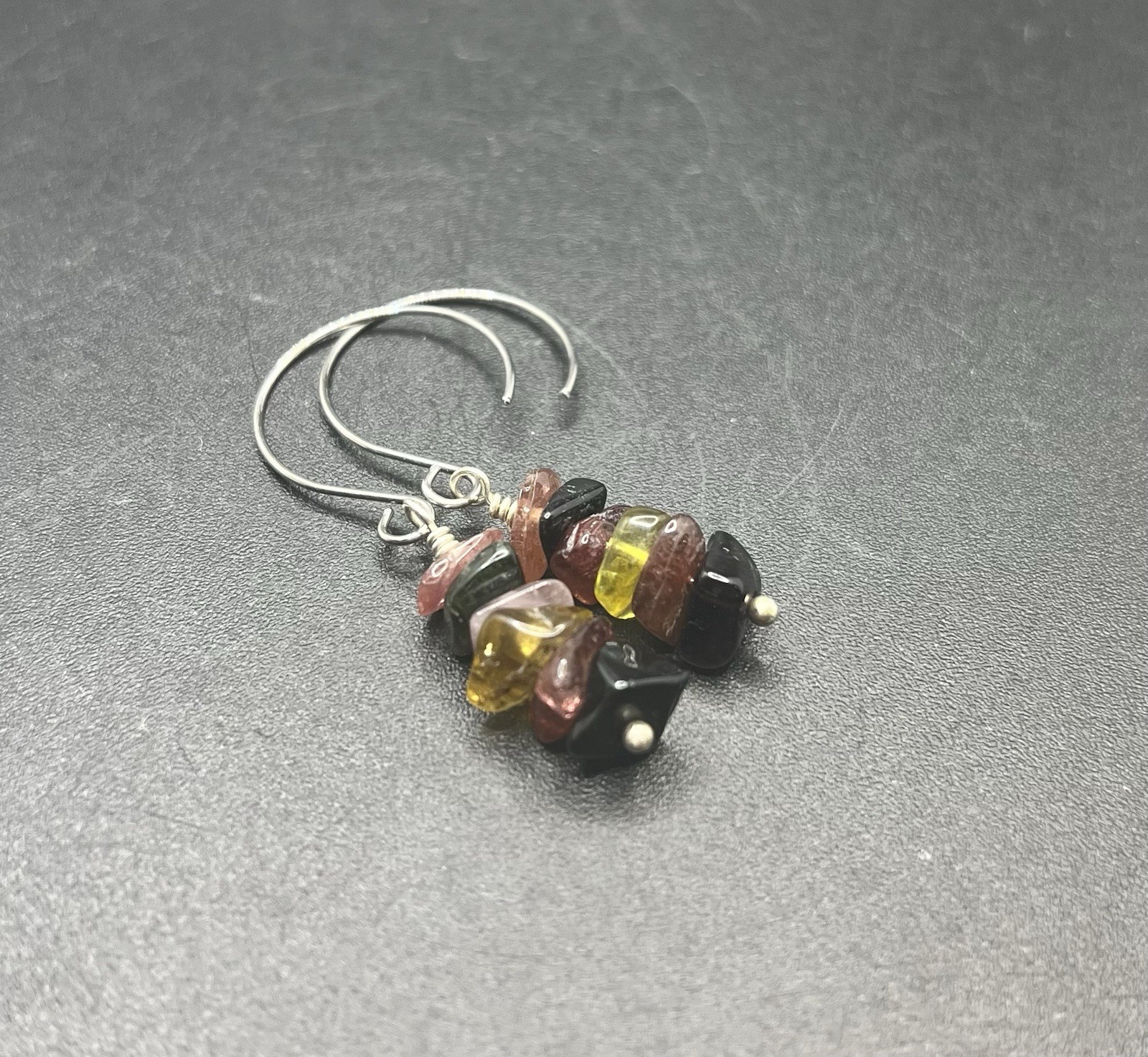 Tourmaline (Multi-Color) Black, Green, & Pink Genuine Stone Handmade Earrings